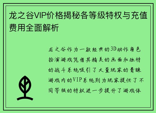 龙之谷VIP价格揭秘各等级特权与充值费用全面解析